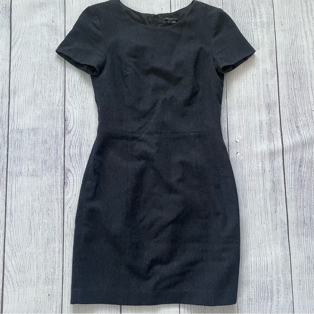 Theory Cassii Wool Blend Classic Black Mini Sheath Dress Size 4